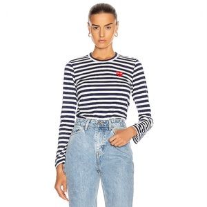 Comme des Garçons PLAY Stripe Red Heart Tee